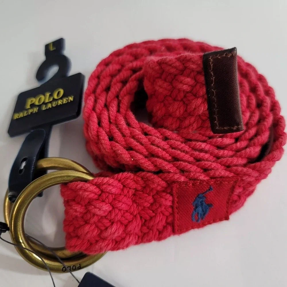 Polo Ralph Lauren Canvas Belt Mens  Red Double D Ring Braided ‎ Size Medium